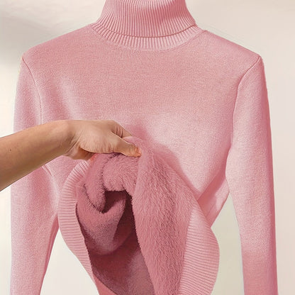 Fleece Lined Turtleneck Sweater – Slim Fit Knit Pullover