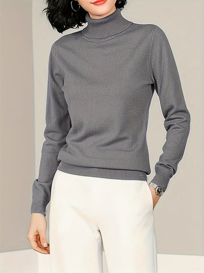 Mock Neck Knit Sweater – Women's Slim Fit Long Sleeve Pullover