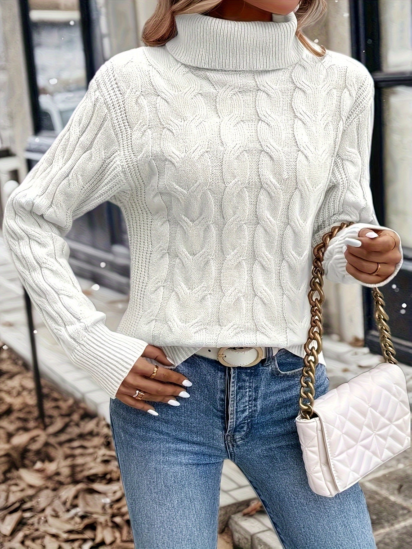 Cable Knit Turtleneck Sweater – Women's Long Sleeve Pullover