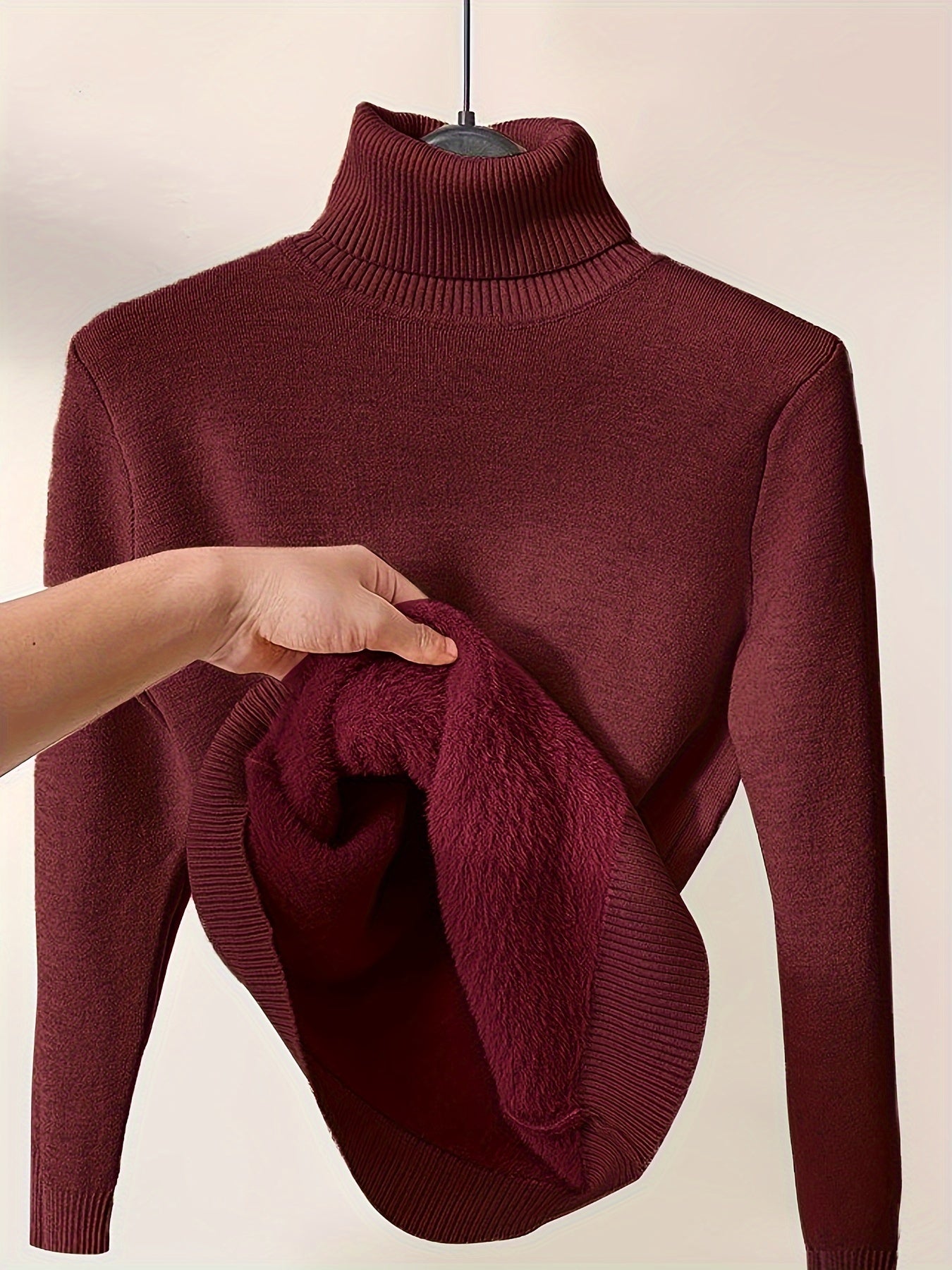 Fleece Lined Turtleneck Sweater – Slim Fit Knit Pullover