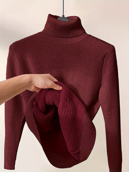 Fleece Lined Turtleneck Sweater – Slim Fit Knit Pullover