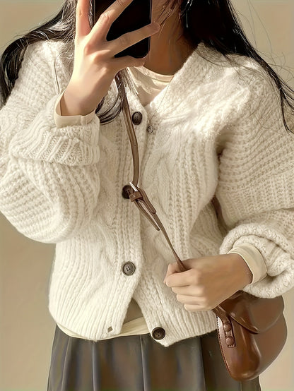 Cable Knit Chunky Cardigan – Oversized Button-Front Women's Sweater