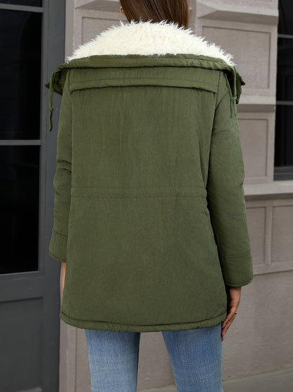 Fleece-Lined Hooded Parka – Women's Drawstring Waist Winter Coat