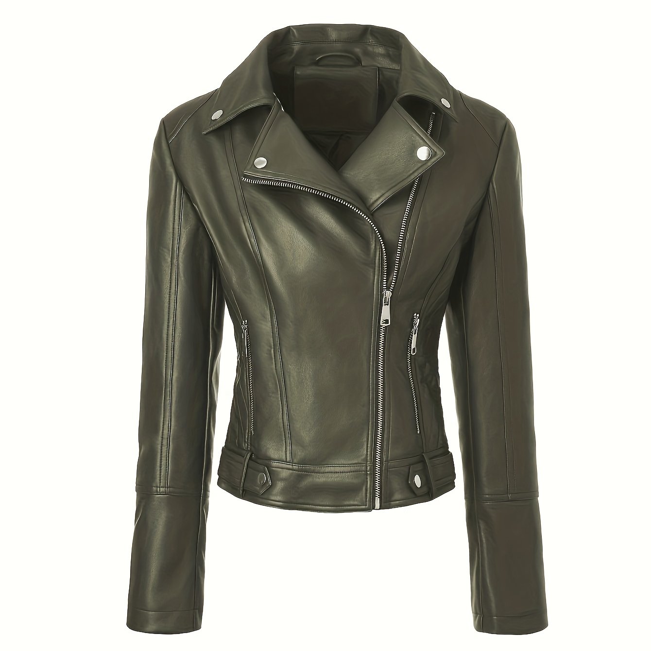 Faux Leather Moto Jacket – Asymmetric Zip Cropped Biker Jacket