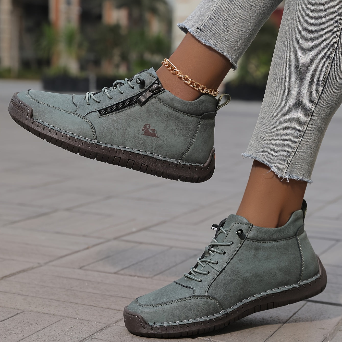 Flat Lace-Up Ankle Boots – Women's Side Zip Wide Toe Booties