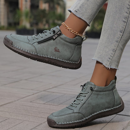 Flat Lace-Up Ankle Boots – Women's Side Zip Wide Toe Booties