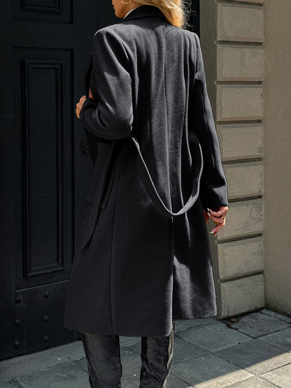Belted Wool-Blend Long Coat – Lapel Wrap Camel Overcoat