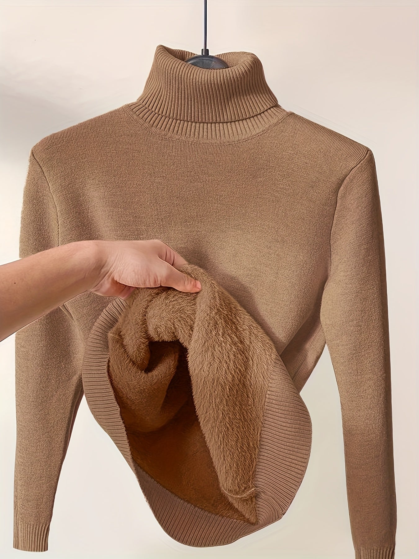 Fleece Lined Turtleneck Sweater – Slim Fit Knit Pullover