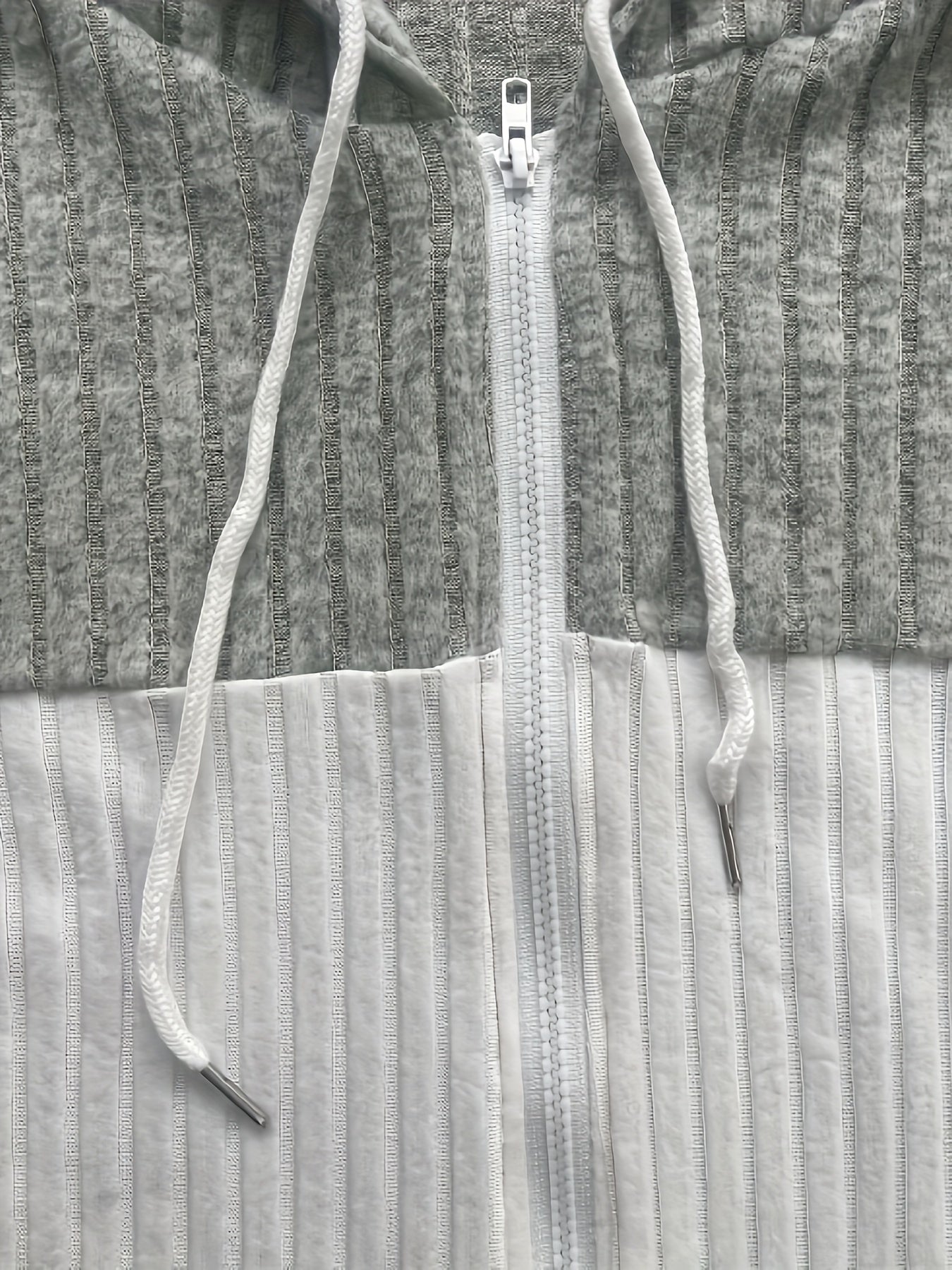 Colour Block Zip-Up Hoodie Jacket – Ribbed Knit Long Sleeve