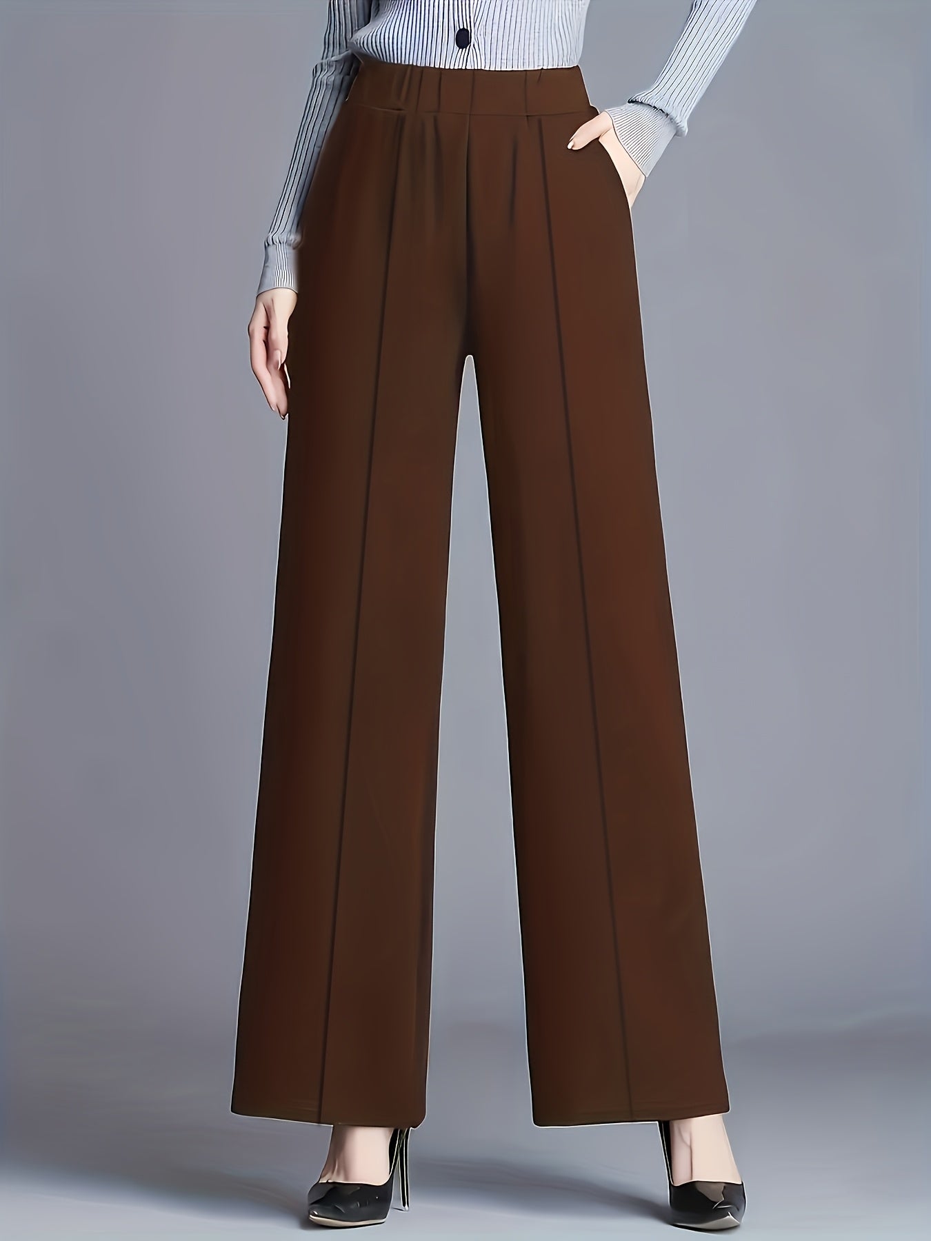 Wide-Leg Dress Pants – High-Waisted Tailored Trousers with Pockets