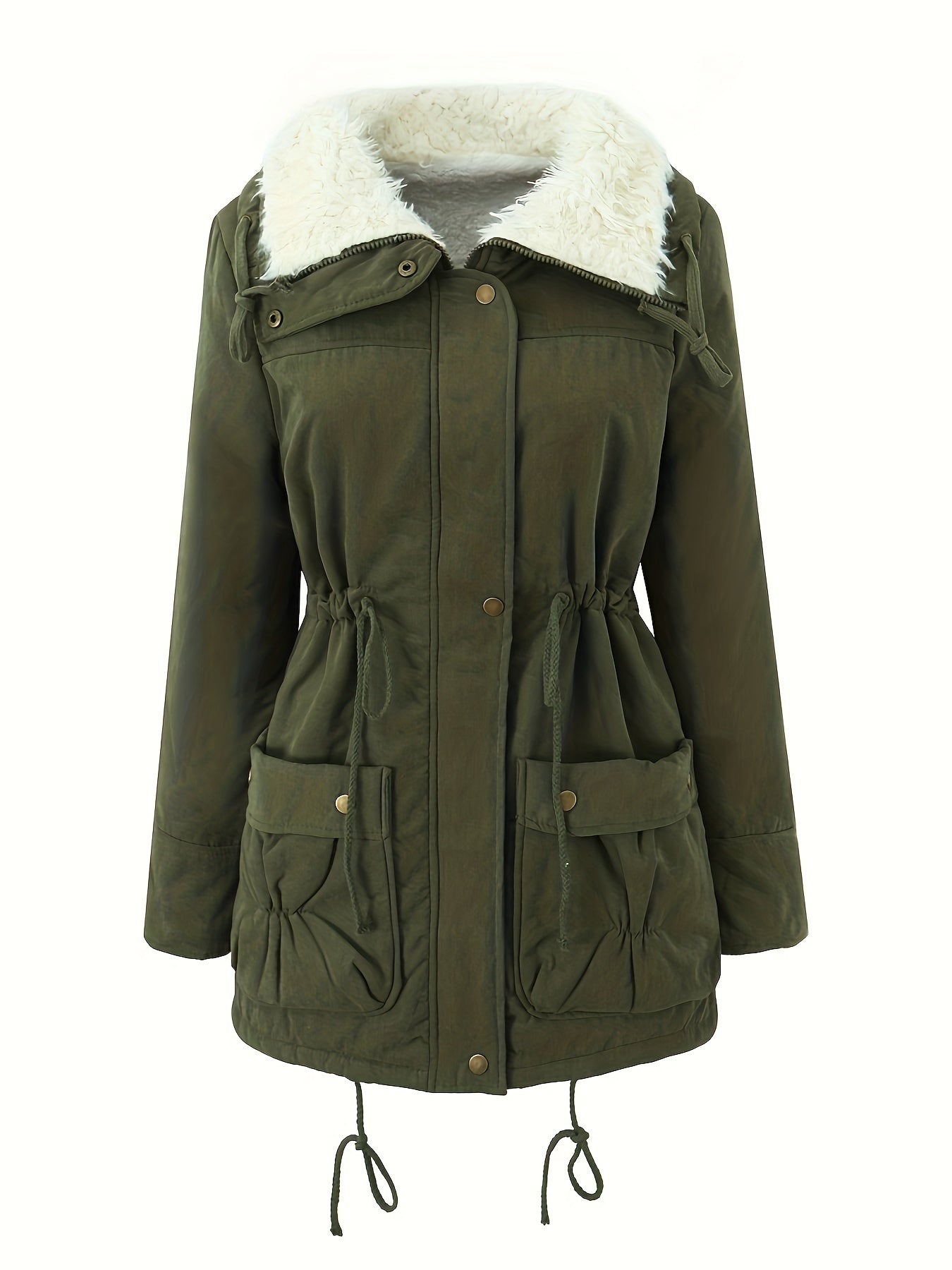 Fleece-Lined Hooded Parka – Women's Drawstring Waist Winter Coat