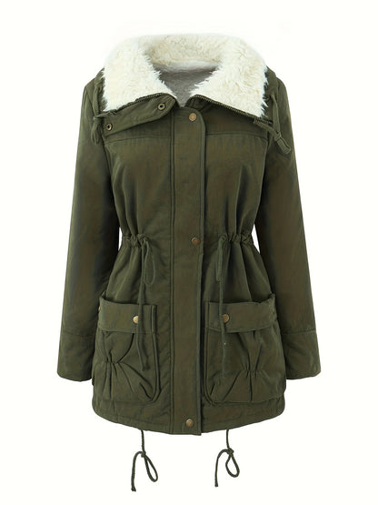 Fleece-Lined Hooded Parka – Women's Drawstring Waist Winter Coat