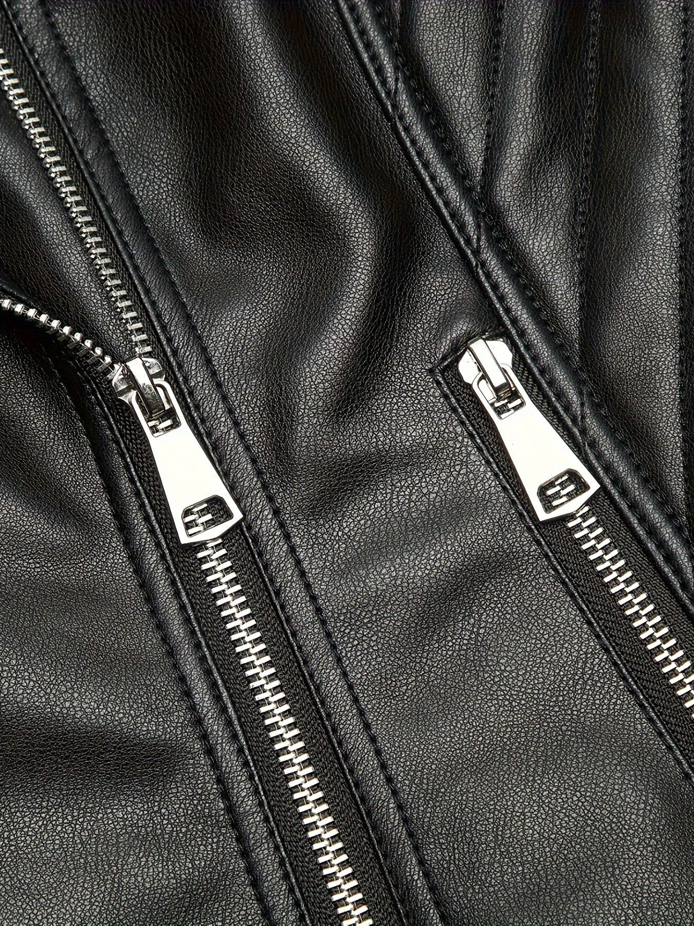 Faux Leather Moto Jacket – Asymmetric Zip Cropped Biker Jacket