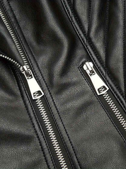 Faux Leather Moto Jacket – Asymmetric Zip Cropped Biker Jacket