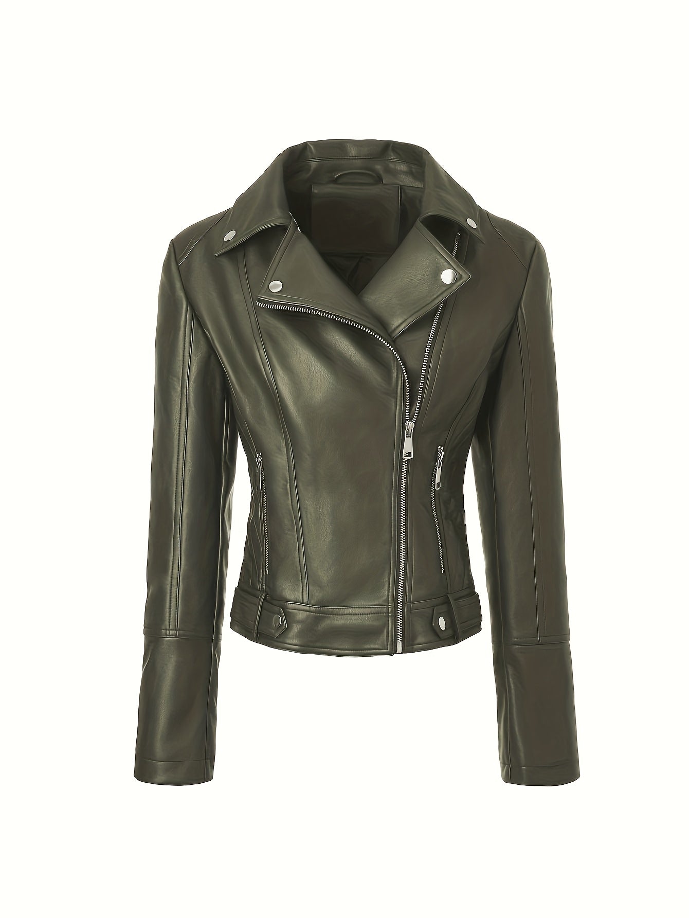 Faux Leather Moto Jacket – Asymmetric Zip Cropped Biker Jacket