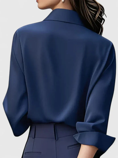 Satin Button-Down Blouse – Long Sleeve Hidden Placket Work Top