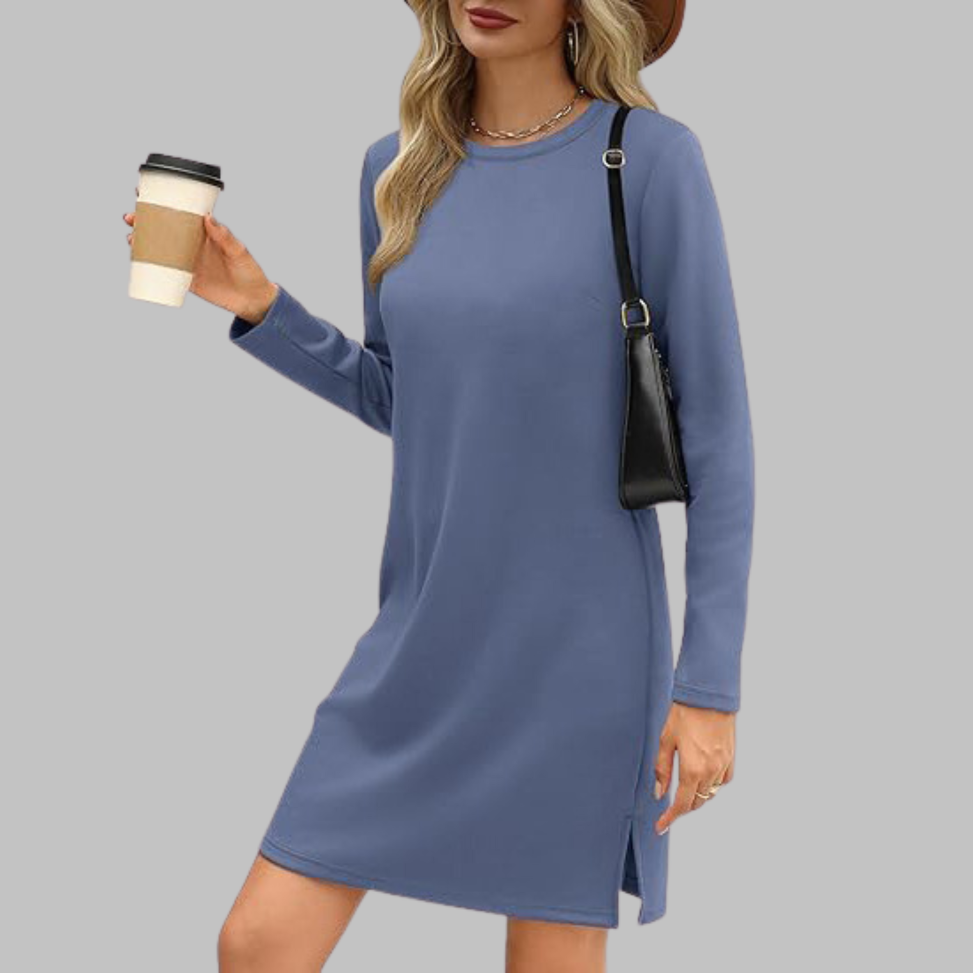 Long Sleeve Crewneck T-Shirt Dress – Slim Fit Casual Mini Dress