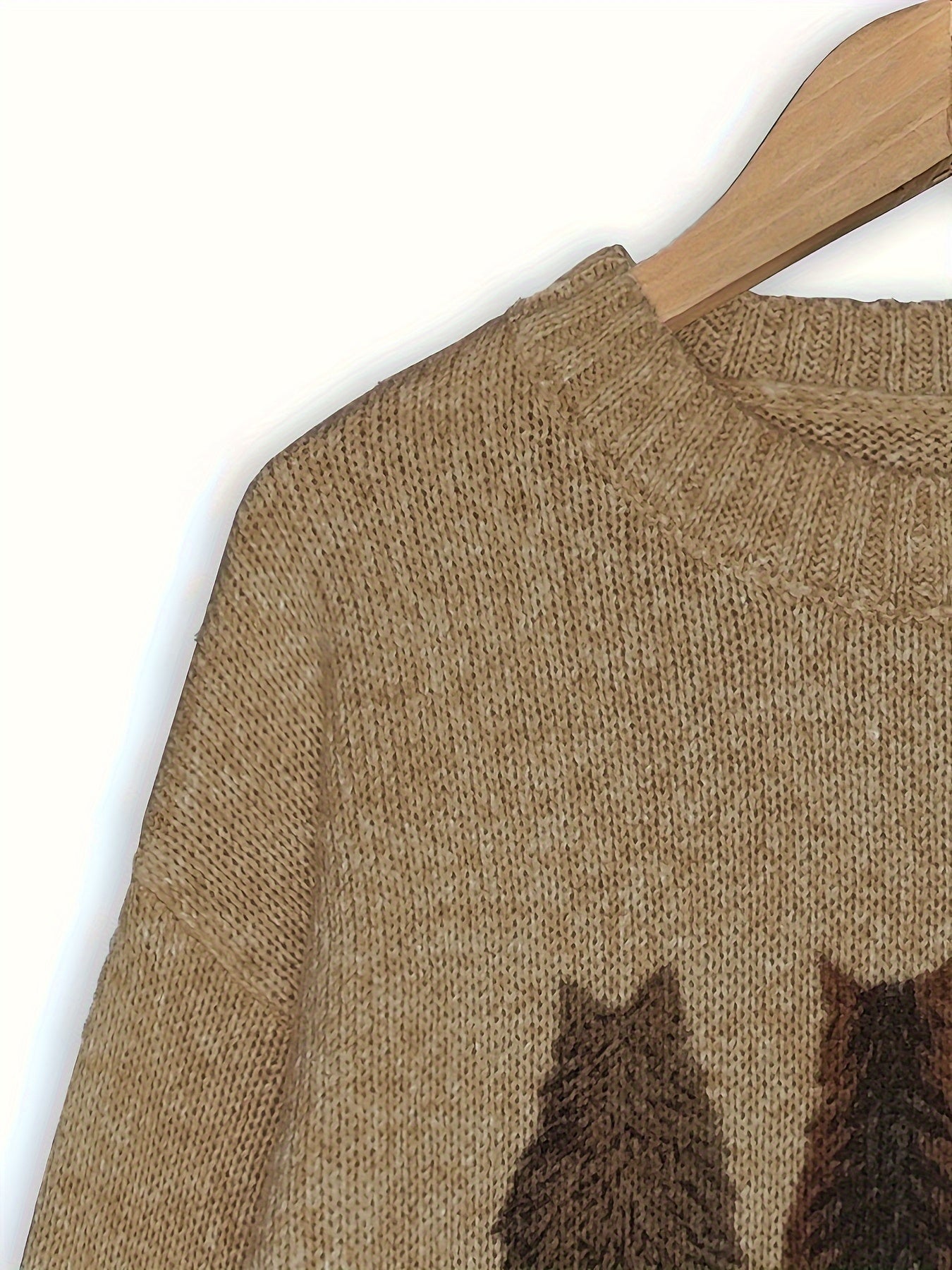 Cat Print Knit Pullover Sweater – Crewneck Relaxed Fit Long Sleeve