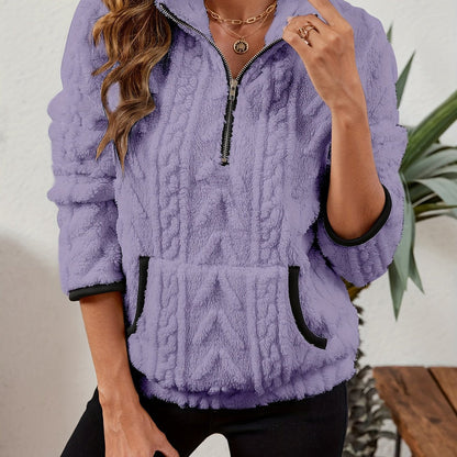 Sherpa Fleece Half-Zip Pullover – Textured Long Sleeve with Kangaroo Pocket