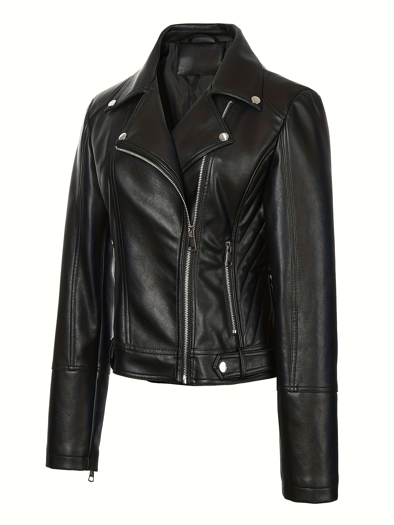 Faux Leather Moto Jacket – Asymmetric Zip Cropped Biker Jacket