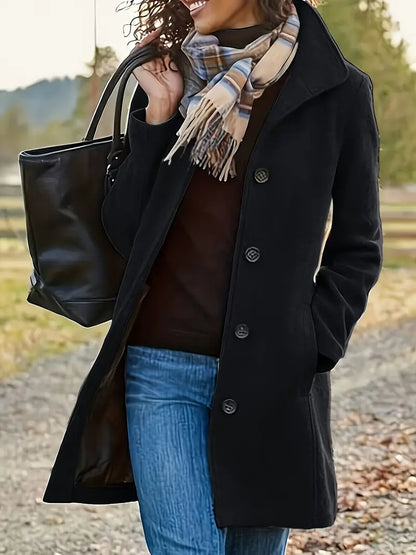 Women's Wool Blend Pea Coat – Mid-Length Lapel Button-Front