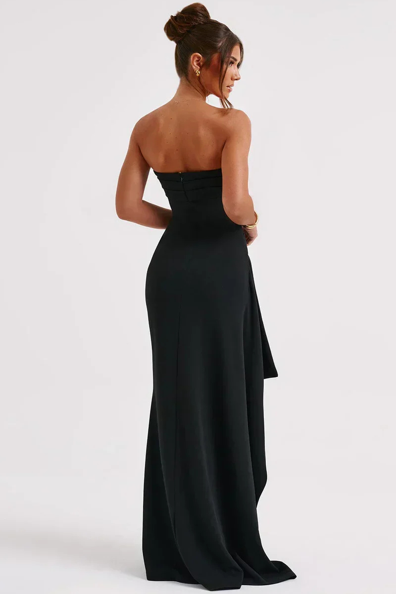 Strapless Ruched Maxi Dress – High Slit Formal Evening Gown