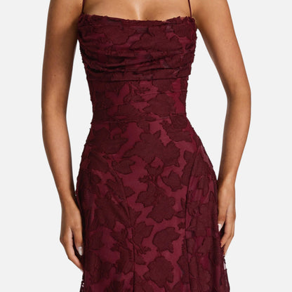 Floral Lace A-Line Maxi Dress – Spaghetti Strap Formal Evening Gown