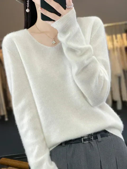 V-Neck Knit Pullover Sweater – Relaxed Fit Long Sleeve Jumper