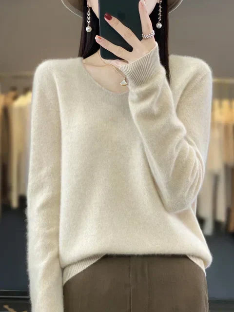 V-Neck Knit Pullover Sweater – Relaxed Fit Long Sleeve Jumper