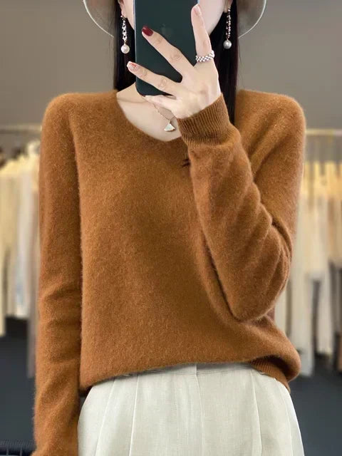 V-Neck Knit Pullover Sweater – Relaxed Fit Long Sleeve Jumper