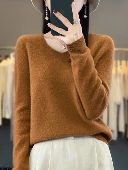 V-Neck Knit Pullover Sweater – Relaxed Fit Long Sleeve Jumper