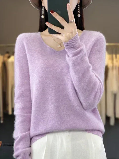 V-Neck Knit Pullover Sweater – Relaxed Fit Long Sleeve Jumper
