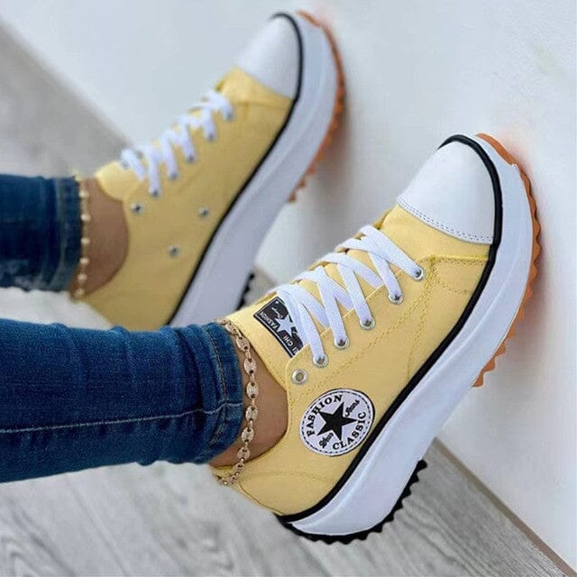 Women's Canvas Platform Sneakers – Lace-Up Low Top Star Patch