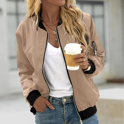 Women's Lightweight Bomber Jacket – Zip-Up Ribbed Cuffs Casual Fit