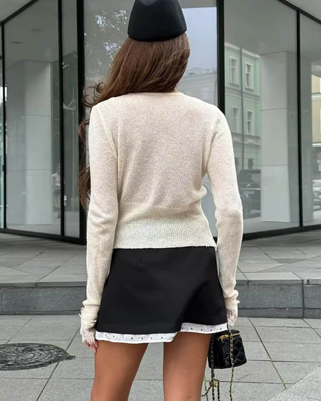 Lace Trim Knit Cardigan – V-Neck Button-Front Long Sleeve