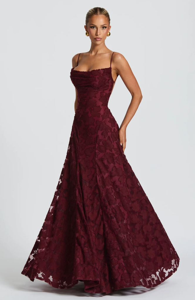 Lace A-Line Maxi Dress – Spaghetti Strap Formal Evening Gown