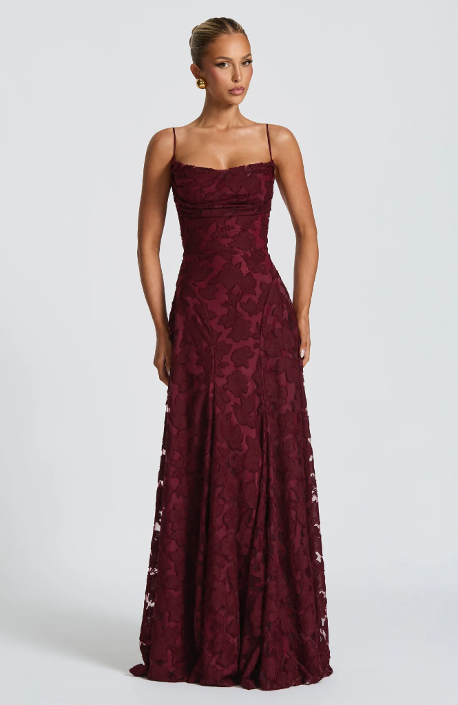 Lace A-Line Maxi Dress – Spaghetti Strap Formal Evening Gown