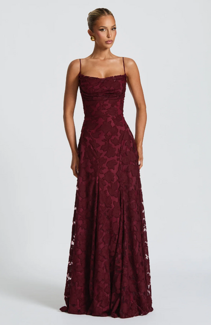 Lace A-Line Maxi Dress – Spaghetti Strap Formal Evening Gown