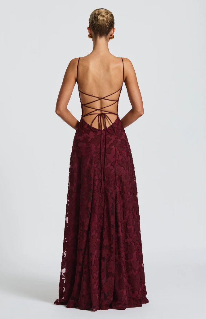 Lace A-Line Maxi Dress – Spaghetti Strap Formal Evening Gown