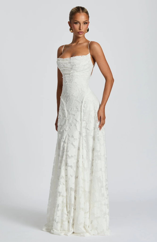 Lace A-Line Maxi Dress – Spaghetti Strap Formal Evening Gown