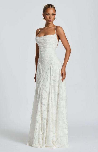 Lace A-Line Maxi Dress – Spaghetti Strap Formal Evening Gown