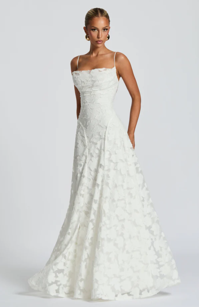 Lace A-Line Maxi Dress – Spaghetti Strap Formal Evening Gown