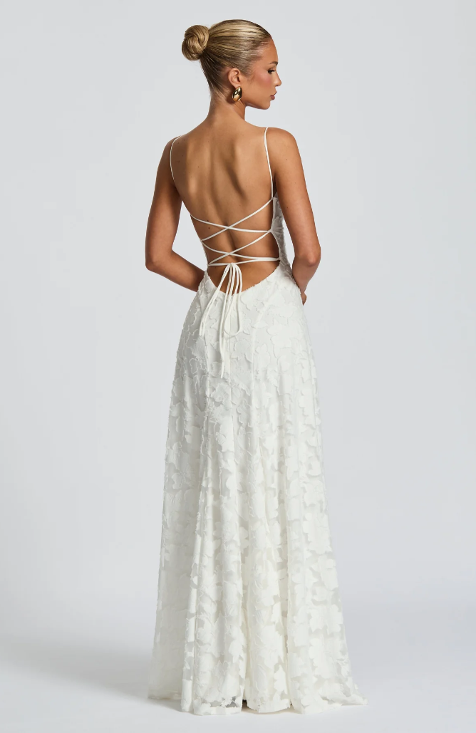 Lace A-Line Maxi Dress – Spaghetti Strap Formal Evening Gown