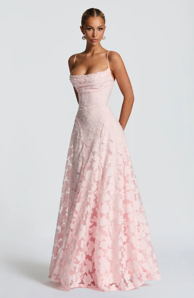 Lace A-Line Maxi Dress – Spaghetti Strap Formal Evening Gown