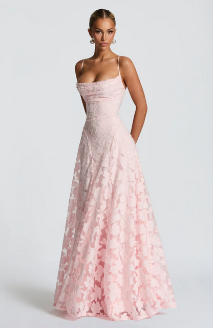Lace A-Line Maxi Dress – Spaghetti Strap Formal Evening Gown