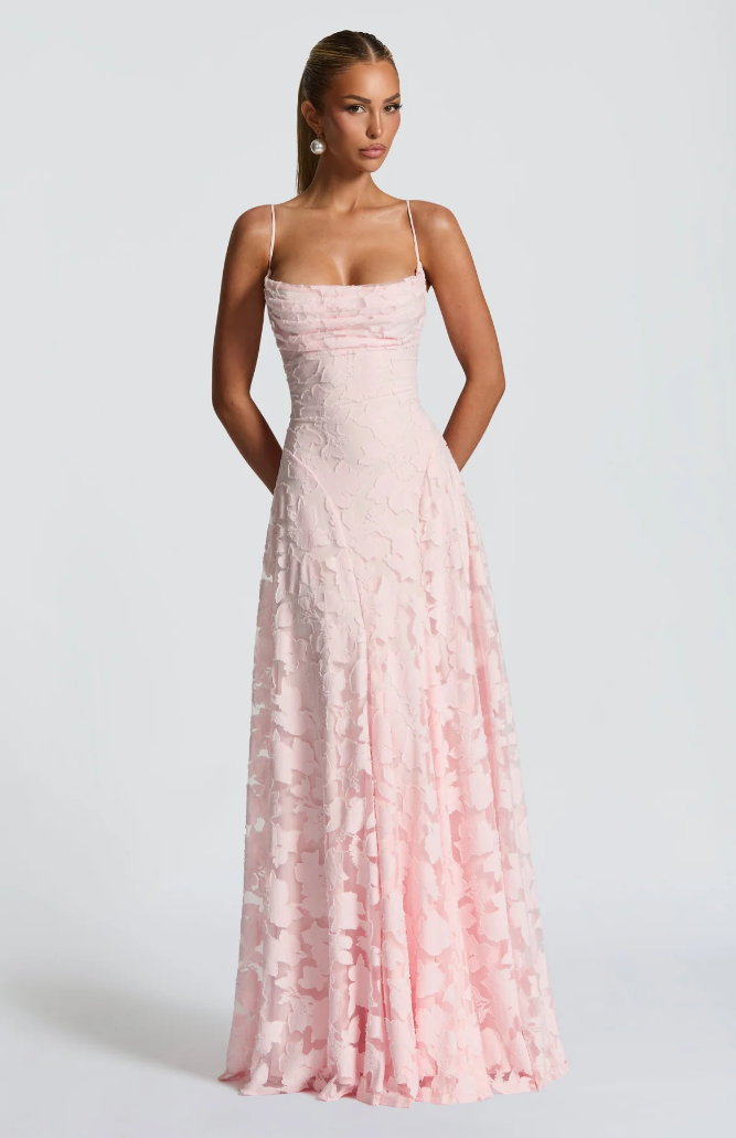 Lace A-Line Maxi Dress – Spaghetti Strap Formal Evening Gown