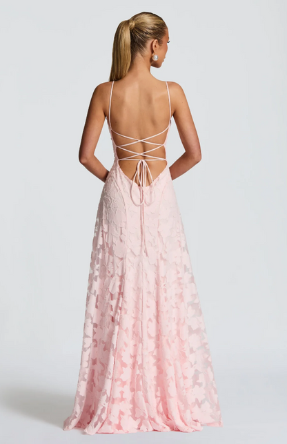Lace A-Line Maxi Dress – Spaghetti Strap Formal Evening Gown