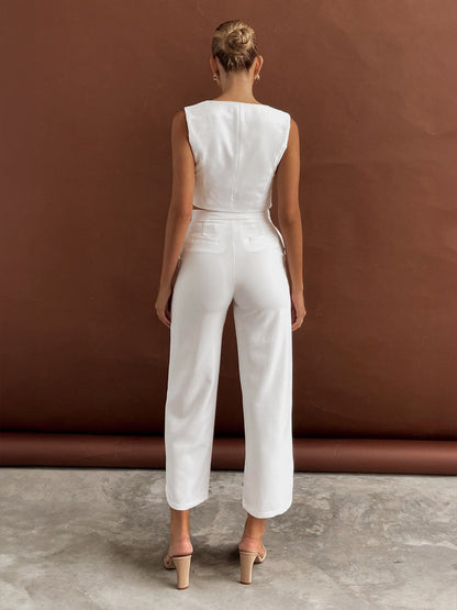 Cropped Vest Wide-Leg Pants Set – Button-Front Sleeveless Two-Piece