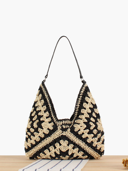 Crochet Straw Hobo Bag – Granny Square Shoulder Bag Boho Beach