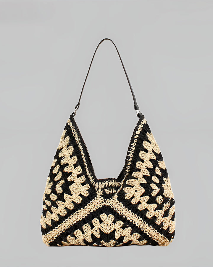 Crochet Straw Hobo Bag – Granny Square Shoulder Bag Boho Beach